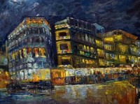 Farheen Kanwal, Rain Symphony and City, 24 x 27 Inches, Oil on Canvas, Cityscape Painting, AC-FRKW-001